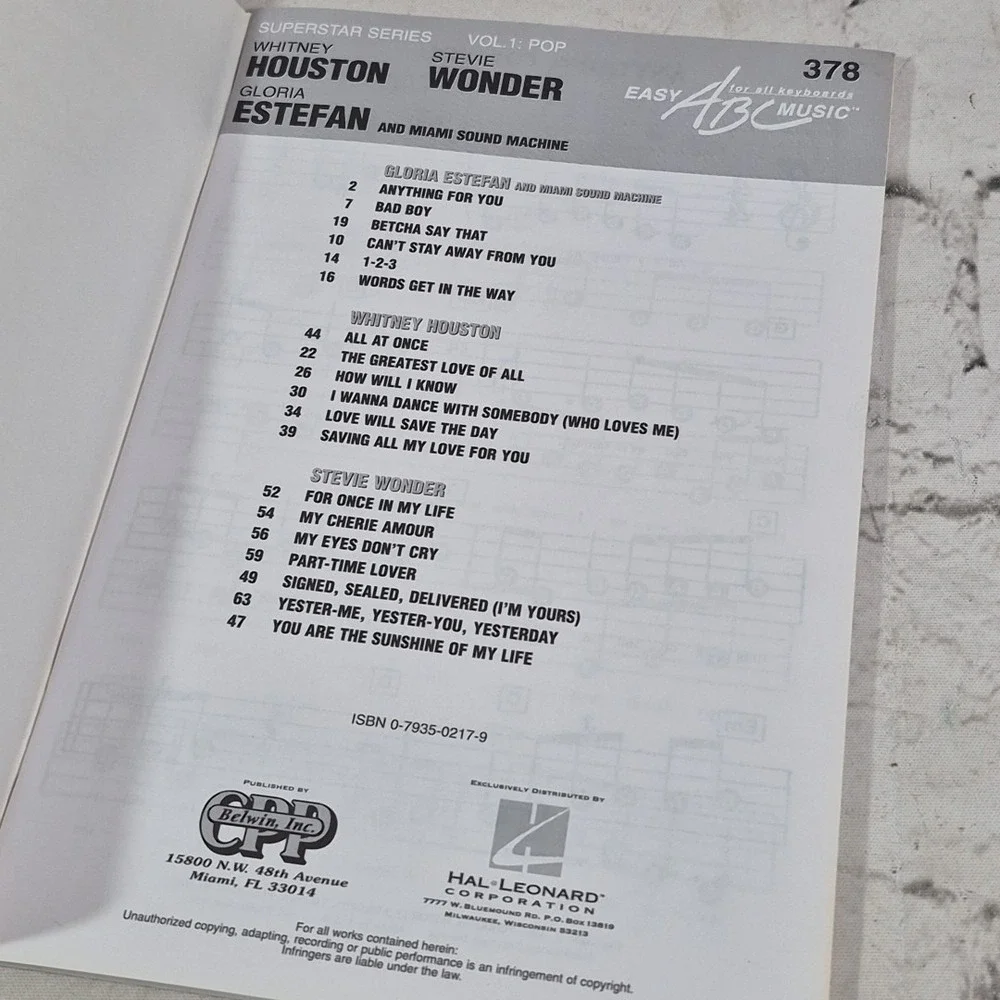 Superstar Series Vol 1: POP Easy ABC Music 378 Keyboards Wonder Houston Estefan